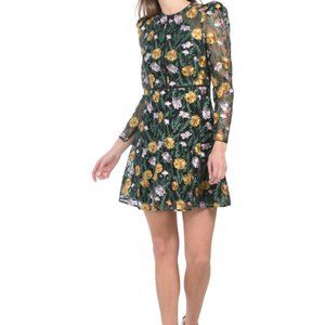 NWT ML Monique Lhuillier Long Sleeve Floral Embroidered Dress 6.